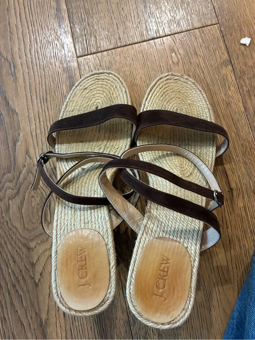 J. Crew Dark Brown Suede Strappy Espadrille Sandals size 10 wedge heel buckle
